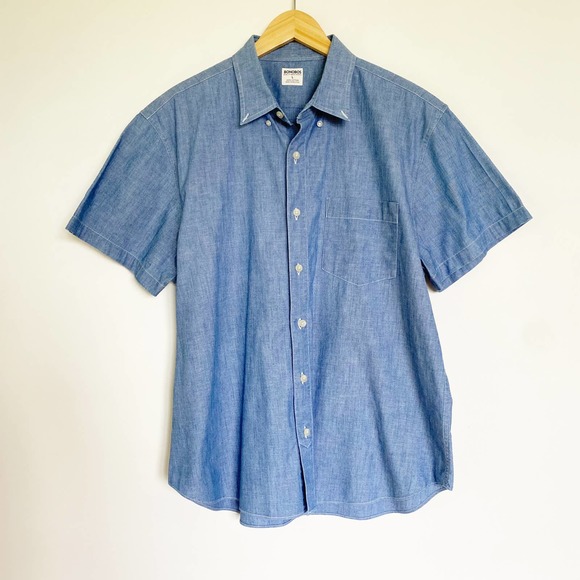 Bonobos Blue Chambray 100% Cotton Short Sleeves Button-Down Shirt Men's Size L - Picture 1 of 5